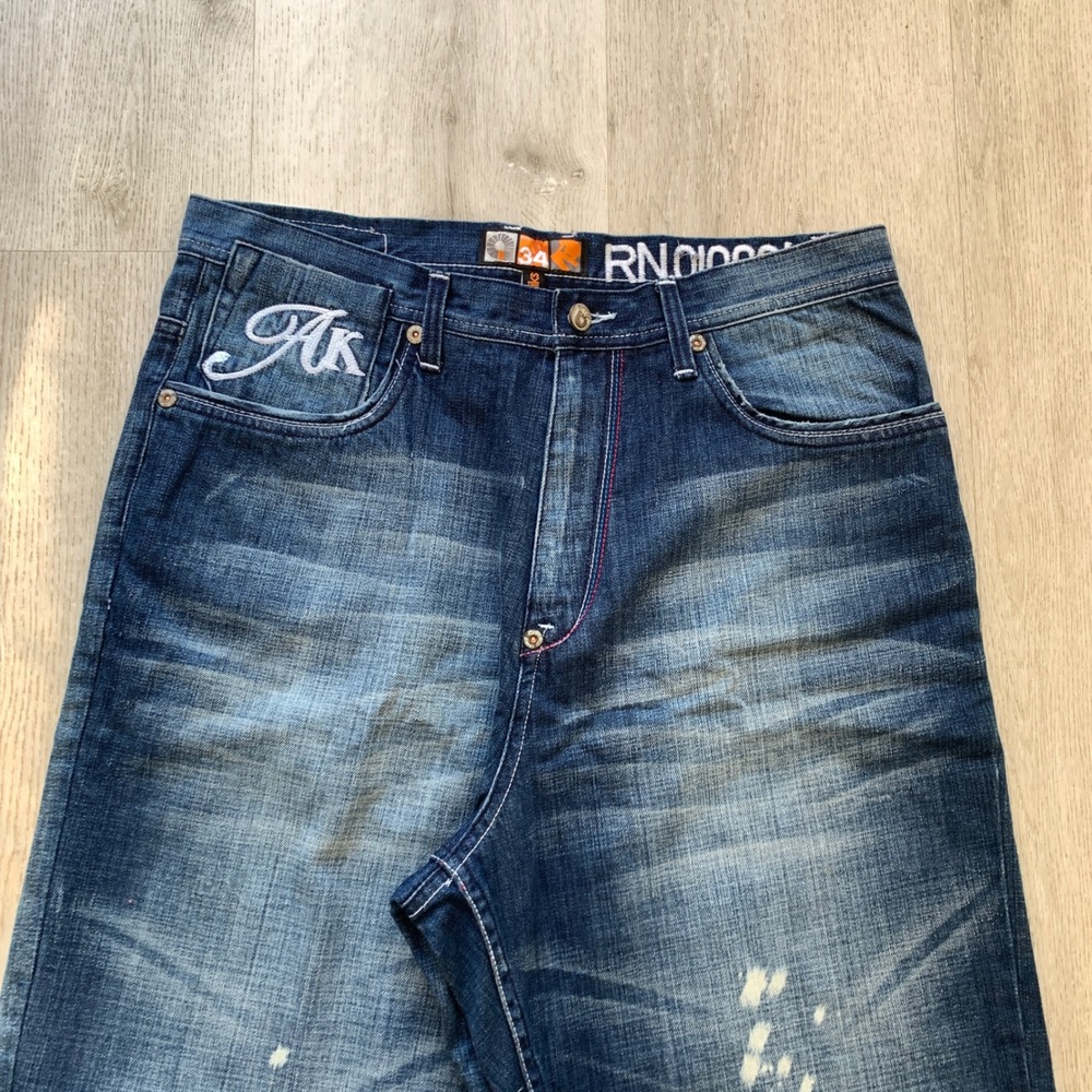 VTG Akademiks Mens 34 Baggy Distressed Y2K Hip Hop Denim Jeans Streetwear - Picture 2 of 15